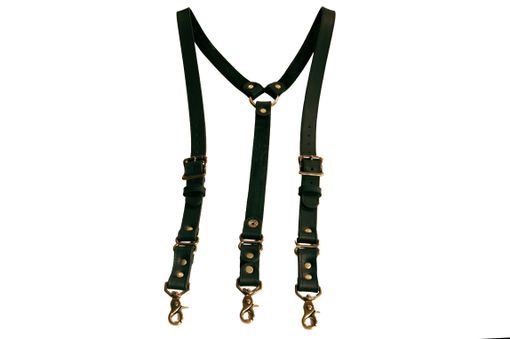 Custom Made Double Thick Black Leather Suspenders With Antique Brass Hardware