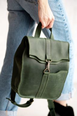 Custom Made Green Backpack Purse,Laptop Backpack,Leather Backpack Purse, Small Backpack
