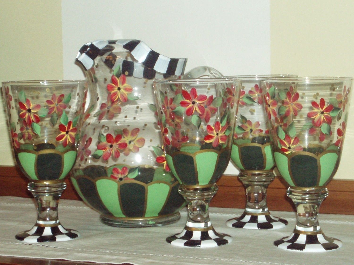 Hand Crafted Hand Painted Stemware And Pitcher by Michele Sprague Design