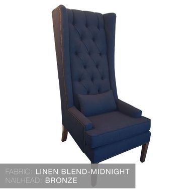 Custom Made Custom Tufted Linen Wingback Arm Chair