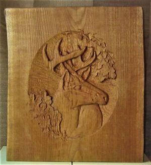 Custom Made White Tail Trophy Buck Relief Carving  In Sassafras