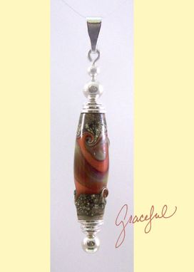 Custom Made Graceful Coral Lampwork Bead Swirled With Fire Lotus Glass Pendant