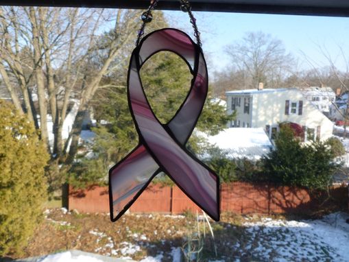 Custom Made Stained Glass Breast Cancer Awareness Ribbon In Pink Stain