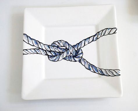 Custom Made Nautical Knot Dinner Plates, Set Of 6 Square Dishes