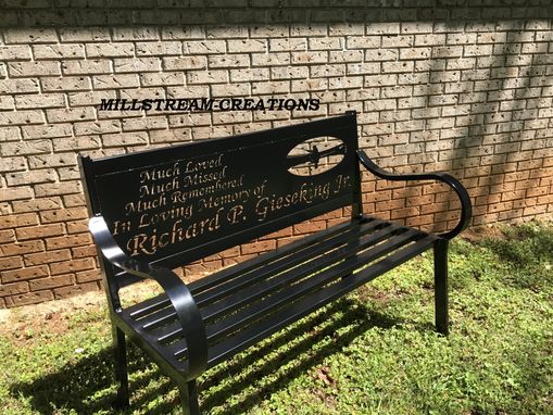 hand made custom built metal memorial park bench with