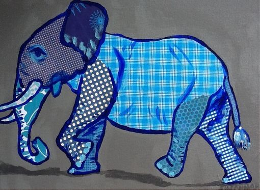 Custom Made Blue Elephant Original Painting Collage