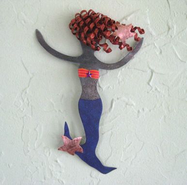 Custom Made Metal Mermaid Wall Art Sculpture Reclaimed Metal Blue