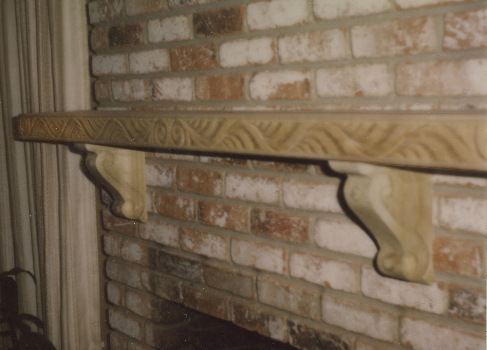 Hand-Carved Mantel with Hand-Forged Iron Screen. More at 