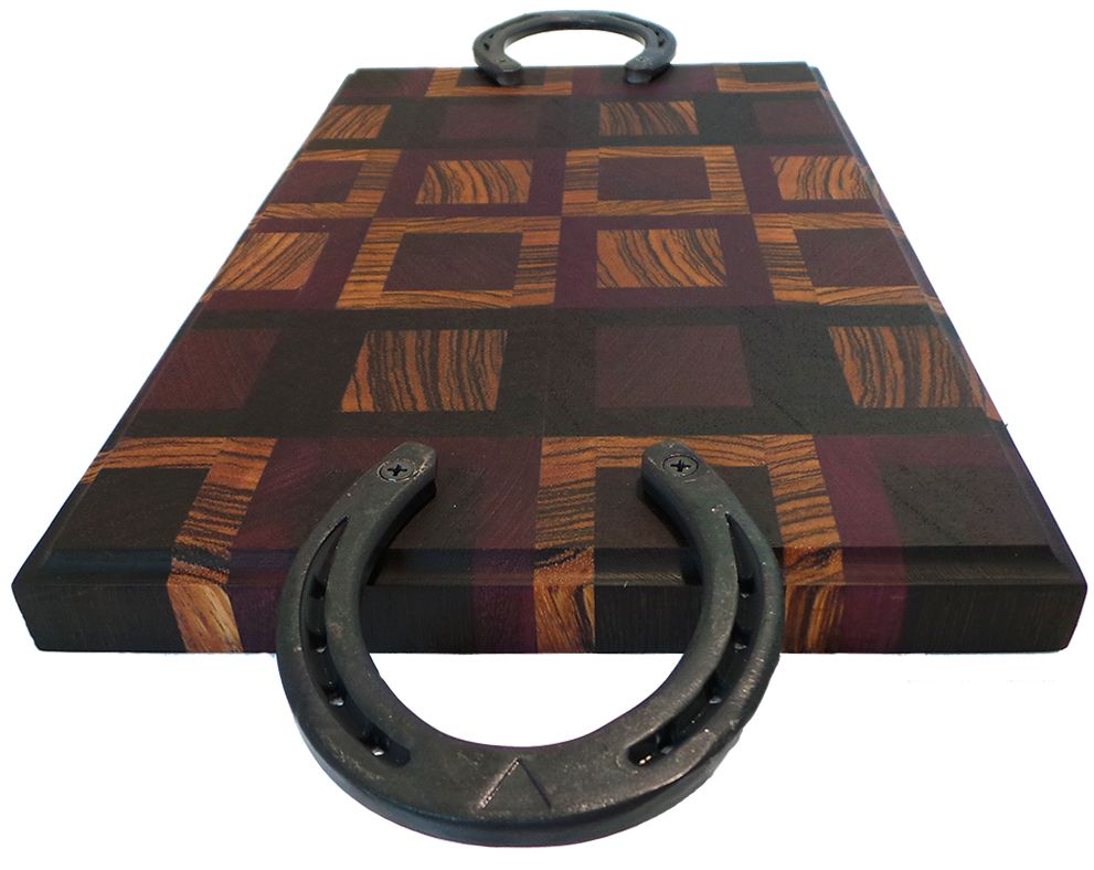 Custom Horseshoe Handle Exotic Wood Cutting Board by WillieWorkbench