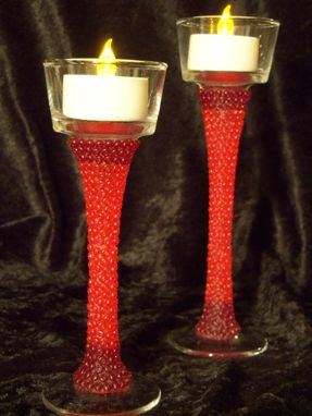 Custom Made Beaded Candle Holders - Ruby Red