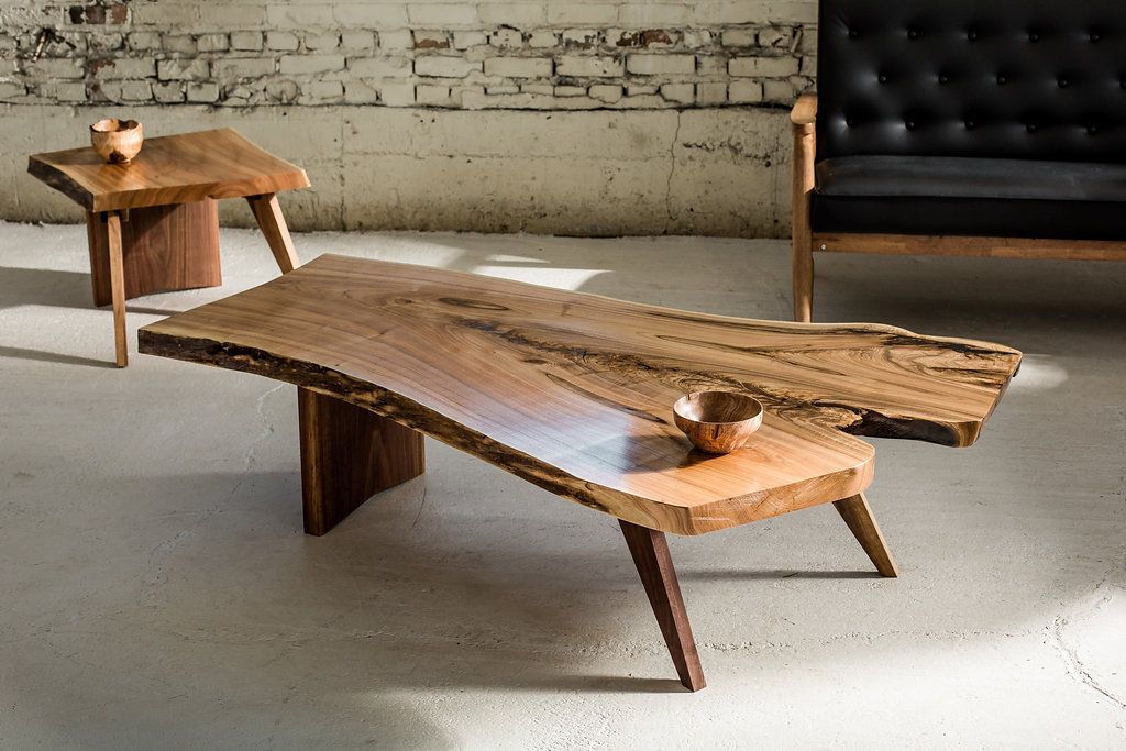 Hand Crafted Live Edge Coffee Table Nakashima Style by Fjelsted Nord