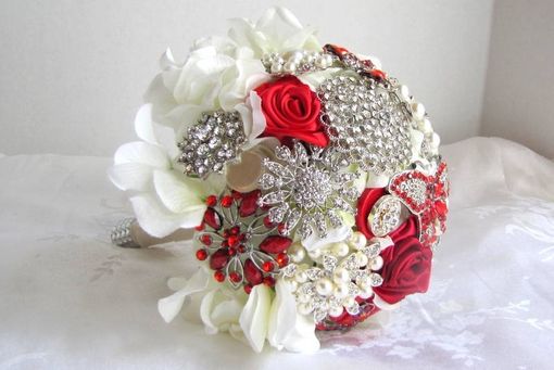 Custom Made Red Rhinestone Brooch Bouquet
