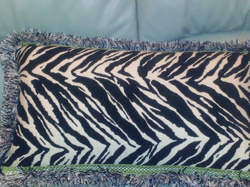 Custom Made Zebra Fabric Lumbar Pillow With A Two Layers Trim