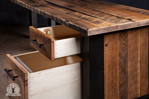 The Miller Barnwood Corner Desk, Natural Finish With Drawers