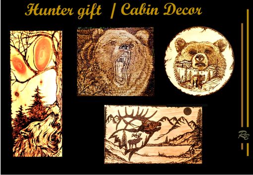 Custom Made Hunter Gift, Bear, Elk ,Wolf Art, Custom, Art, Wood Burned, Wolves, Rustic, Decor, Cabin Art