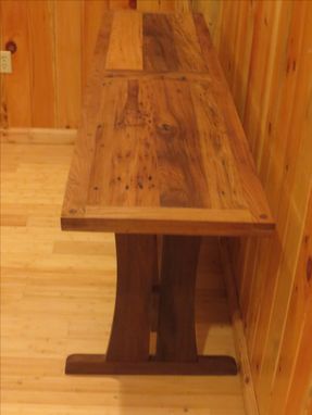 Custom Made Wormy Chestnut Sofa Table With Walnut Base