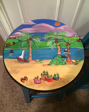 Custom Made Custom Painted Miami Style Beach Scenes Turquoise Rowboats Palm Trees