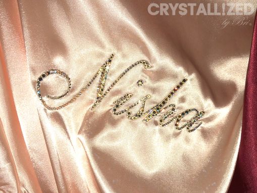 Custom Made Personalized Bridesmaids Crystallized Satin Robe Kimono Genuine European Crystals Bedazzled