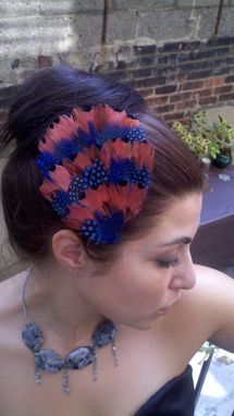 Custom Made Sale Salmon And Blue Feather Hair Fascinator, Ready To Ship