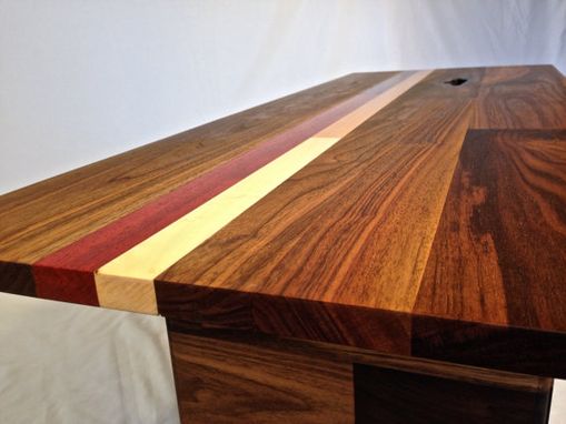 Custom Made Modern Coffee Table In Walnut And Exotic Crimson Padauk -1 Available To Ship Today
