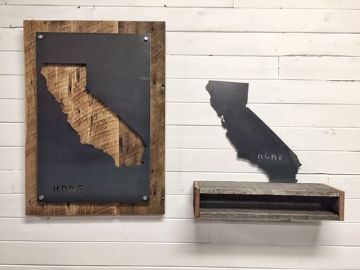 Custom Made California Home State Steel On Reclaimed Wood Wall Decor