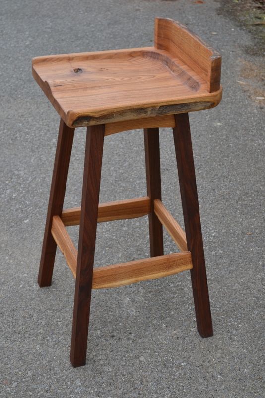 Buy Hand Crafted Live Edge Elm And Walnut Bar Stool With Swivel Seat Made To Order From Corey 