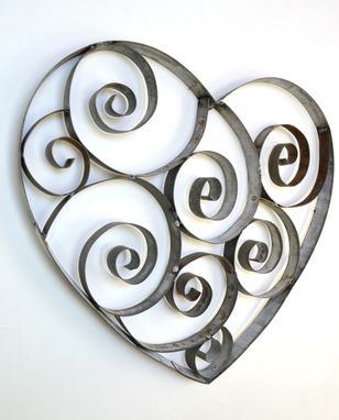 Custom Made Wine Barrel Ring Heart With Swirls - Tresna - Made From Retired California Wine Barrel Rings