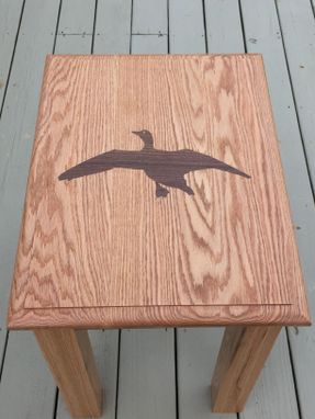 Custom Made Custom End Table- Oak With Walnut Waterfowl Inlay And Accents
