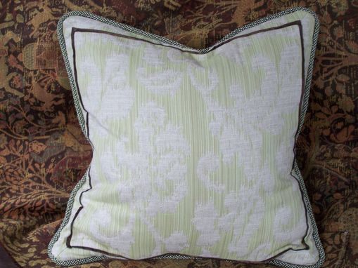 Custom Made Pillow,With Greeng And Brown Cord.Mint Fabric.