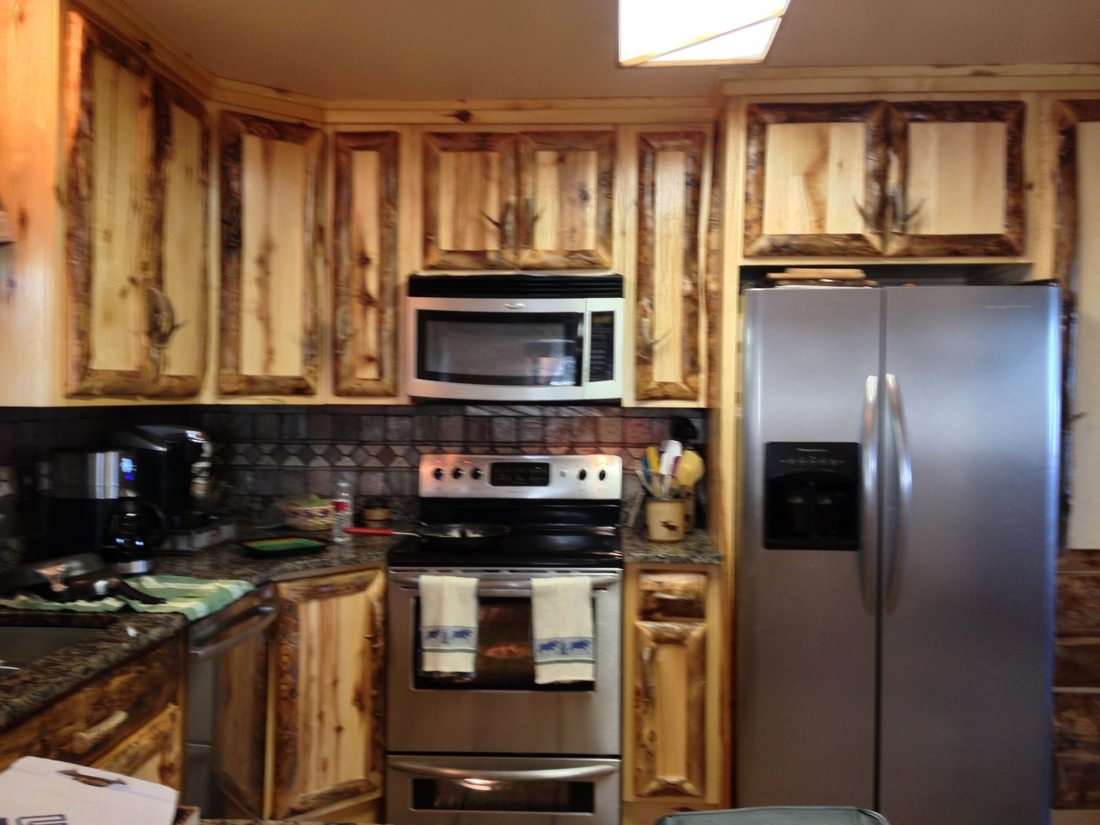 Hand Crafted Rustic Aspen Log Kitchen And Built In Wall Spice