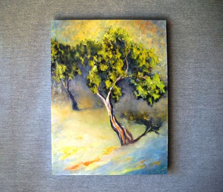 Custom Made Tree Orchard Oil Painting With Green, Yellow And Blue Landscape Painting
