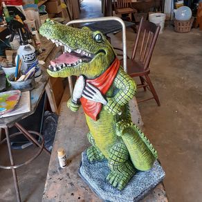 Hand Crafted Fishing Frog 18 Tall Concrete Yard Art by Tangi Trading Post