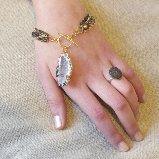 Handmade Raw Mineral Jewelry Geode Bracelet By Pauletta Brooks Handmade Raw Mineral Jewelry Geode Bracelet By Pauletta Brooks Wearable Art Custommade