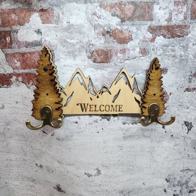 Custom Made Hooks Towels  Hats Hanger Scene Trees Wood