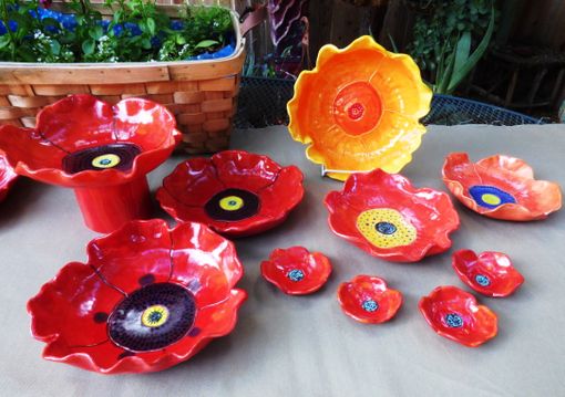 Custom Made Red Poppy Serving Dish, Fruit Bowl, Handmade Pottery