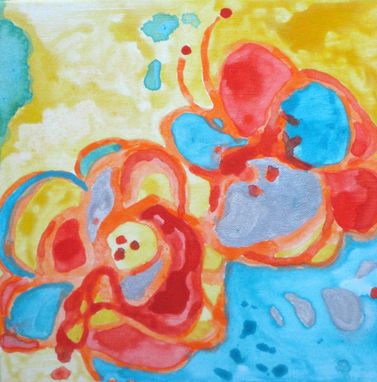 Custom Made Flowers Painting Original Abstract 10"X10" Orange Red Blue Silver