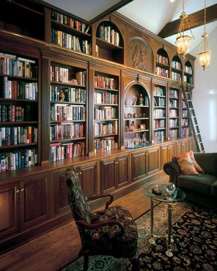 Custom Made Walnut Library Wall With Ladder