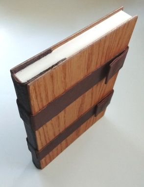 Custom Made Book Bound In Wood And Leather, Cream-Color Lined Pages, Closes With Magnetic Snaps.