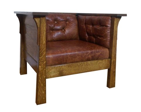 Custom Made Oak And Leather Club Chair