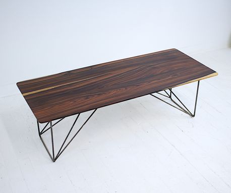 Custom Made Solid Rosewood & Geometric Steel Mid Century Modern Coffee Table