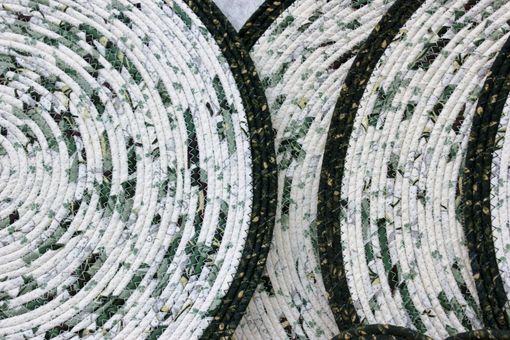 Custom Made Fabric Placemat Set (4) - Fabric Wrapped Clothesline - Coiling - Dk Green/Ivory