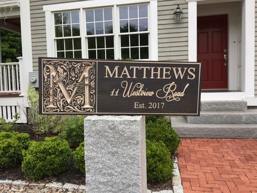 Custom Made Family Name Sign - Dark Stain Address Or Bride And Groom Names