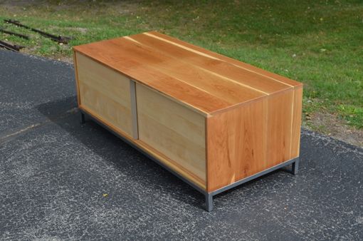 Custom Made Modern Cherry And Berch Wood With A Steel Base Entertainment Stand