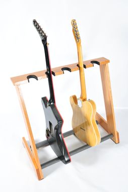 Custom Made Red Oak 5 Space Folding Electric Guitar Stand
