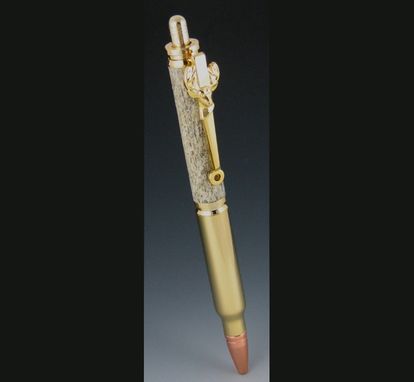 Custom Made 30 Cal Bullet Click And Twist Pens, Real 'No Catch 'Em' Deer Antler Body