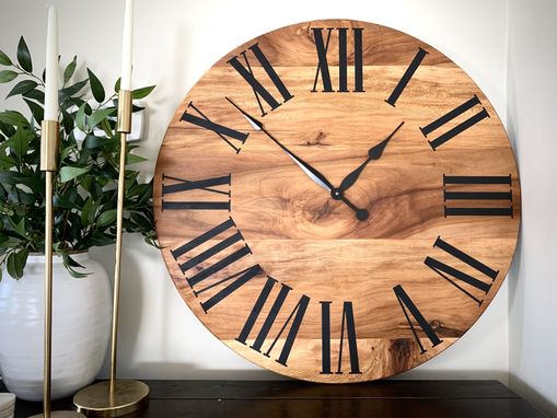 Custom Made Large Wall Clock, Sycamore Hardwood, Handmade