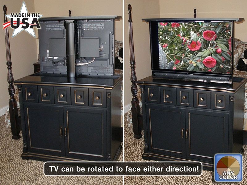 Custom Made Black Foot Of The Bed Tv Lift Cabinet With Swivel ... - Custom Made Black Foot Of The Bed Tv Lift Cabinet With Swivel Mechanism