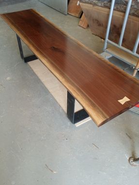 Custom Made Solid Walnut Slab Bench With Steel Base