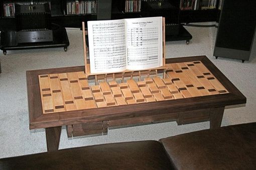Custom Made Walnut And Birch Inlaid Coffee Table With Integral Music Stand
