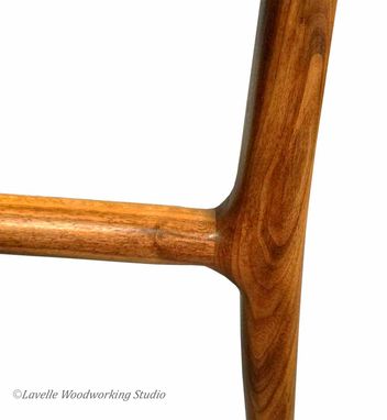Custom Made Walnut Three Legged Bar Stool With Carved Seat